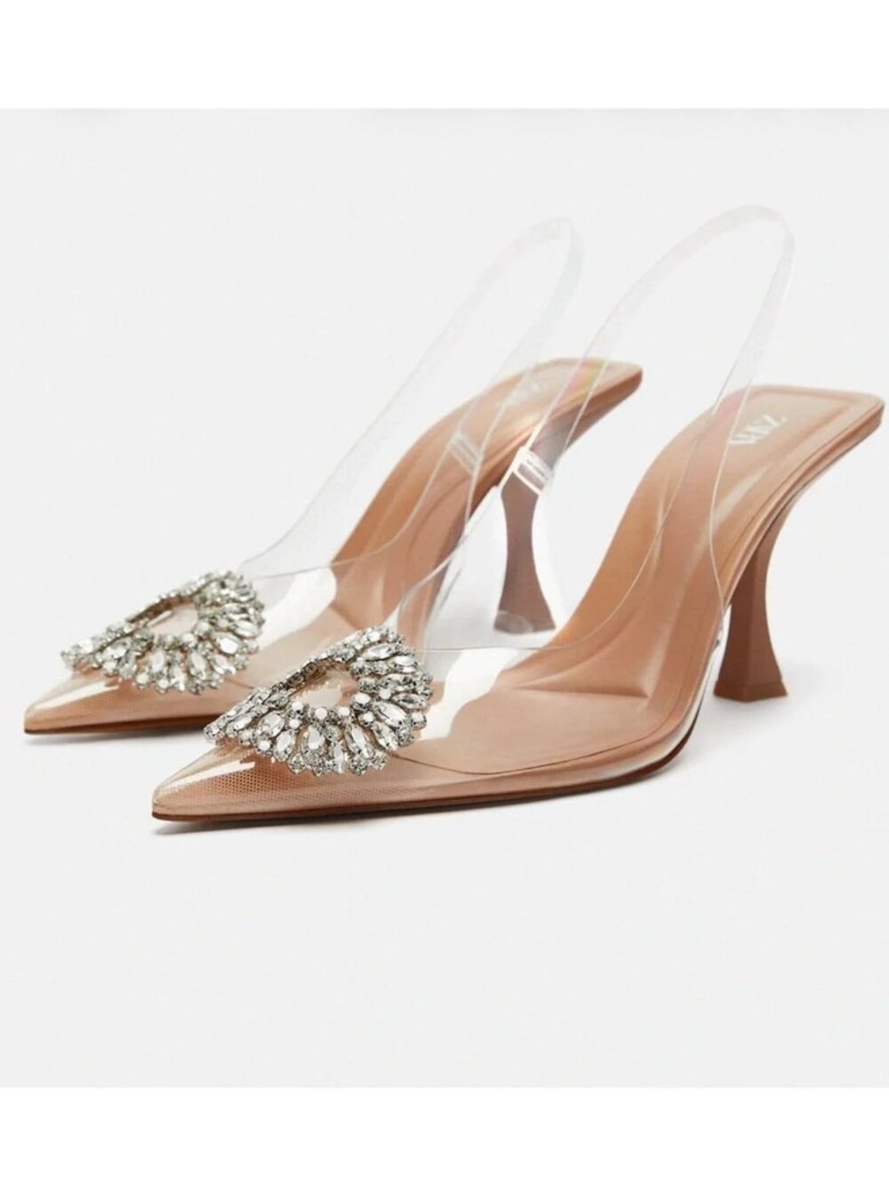 Zara Embellished Vinyl Heels Clear Nude Sz 7.5 NWT - Picture 3 of 11